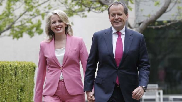 ALP leader Bill Shorten with his wife, Chloe, after winning the ballot on Sunday.