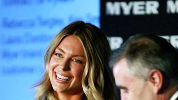 Jennifer Hawkins and Myer CEO Bernie Brookes pictured earlier this month.