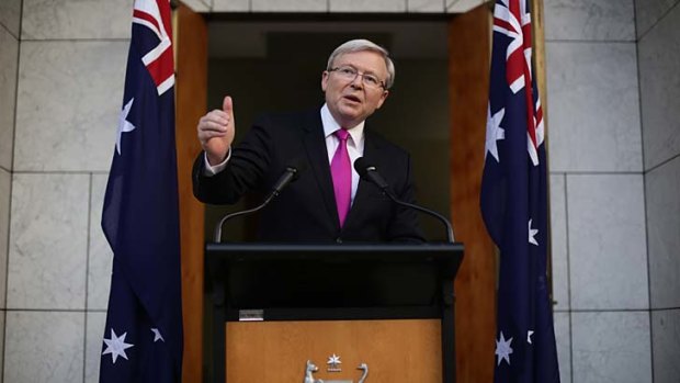 Ready for face-off: Prime Minister Kevin Rudd speaking to the media at Parliament House on Sunday.