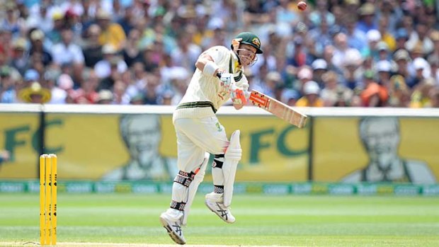 Out cheaply ... David Warner skies a ball off Jimmy Anderson and is caught by Johnny Bairstow.