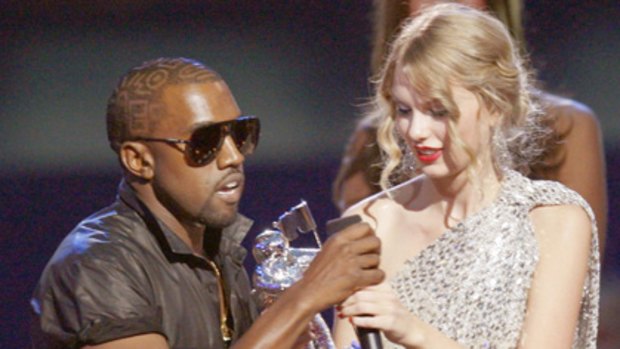 Infamous ... Kanye West grabs the microphone from Taylor Swift at the 2009 MTV Video Awards.