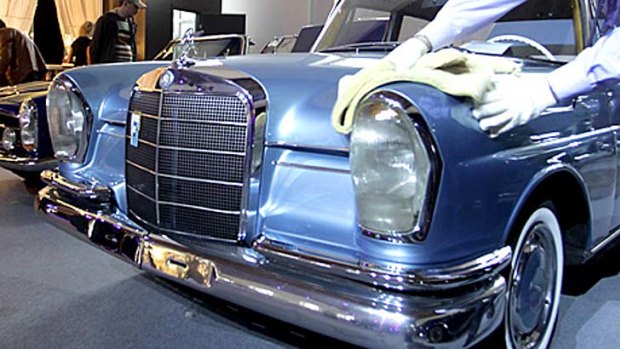 A Mercedes Benz car on display at the Moscow Millionaire Fair in Russia.