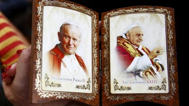 A souvenir of canonised Popes John Paul II and John XXII.