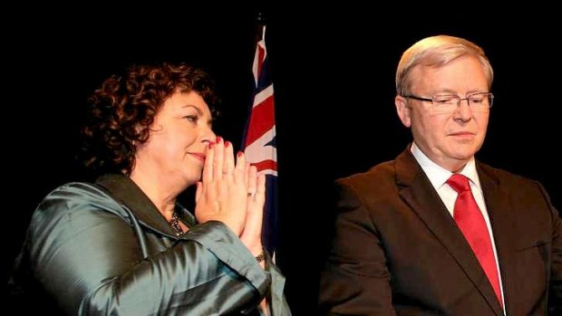 Prime Minister Kevin Rudd concedes the election with his wife Therese Rein.