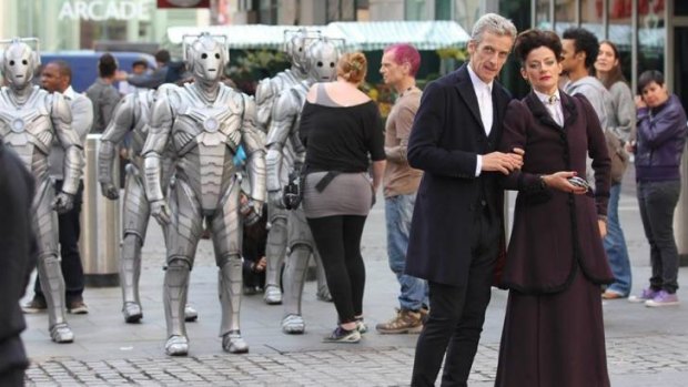 <i>Doctor Who</i> set in Cardiff, UK: Peter Capaldi with Michelle Gomez, who will be guest starring in series eight as the Gatekeeper of the Nethersphere.