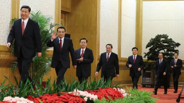 China's new Politburo standing committee, from left, Xi Jinping, Li Keqiang, Zhang Dejiang, Yu Zhengsheng, Liu Yunshan, Wang Qishan and Zhang Gaoli.