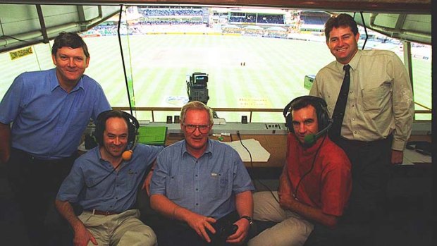 Tim Lane, second from left, with ABC commentators at the WACA in 1995. (L-R) Bob Massie, Tim Lane, Neville Oliver, the late Peter Roebuck and Terry Alderman.