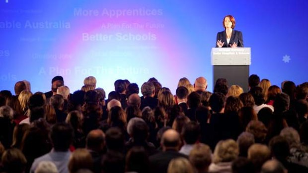 Julia Gillard address the party faithful at yesterday's ALP campaign launch.