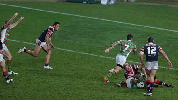 Great escape ... Adam Reynolds scores the match-winning try.