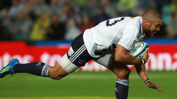 Against the run of play ... Bryan Habana goes over for the Stormers' first points after intercepting an attacking Force pass at the other end of the field.