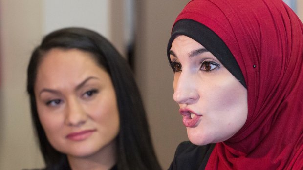 Linda Sarsour (right) and Carmen Perez, co-chairwomen of the Women's March on Washington. Ali Hirsi alleges Sarsour supports Sharia law.