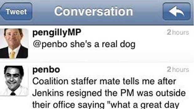 Twitter insult ... a screen grab of the message Michael Pengilly sent today.