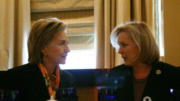 Senator Gillibrand (right) and US Secretary of State Hillary Clinton during a lunch meeting in New York City. Gillibrand wants cybercrime hotspots sanctioned.