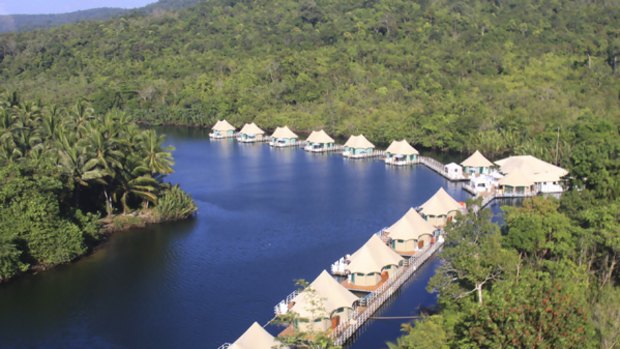 Water level ... the floating 4 Rivers Eco Lodge in Cambodia.