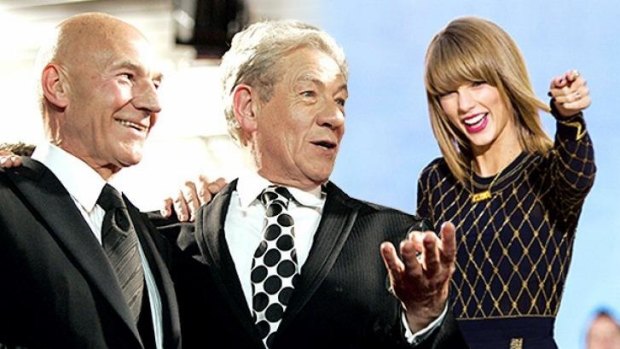 New BFFs: Sir Patrick Stewart, Sir Ian McKellen and Taylor Swift.