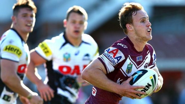 Evans above: Daly Cherry Evans surges into the clear in his side's win over Penrith.