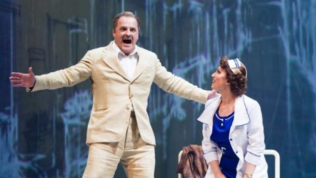 Christopher Purves as Walt Disney and Cheryl Barker as Hazel George in the Philip Glass opera <i>The Perfect American</i>.