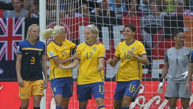 Sweden celebrates their second goal.
