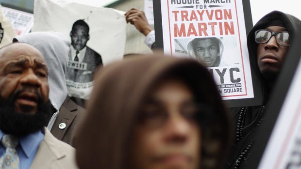 Supporters of Trayvon Martin rally in Union Square during a Million Hoodie March in Manhattan.