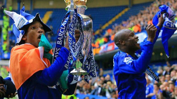 In his heyday: Gallas celebrates winning the 2005-06 English Premier League title with Chelsea teammate Didier Drogba.