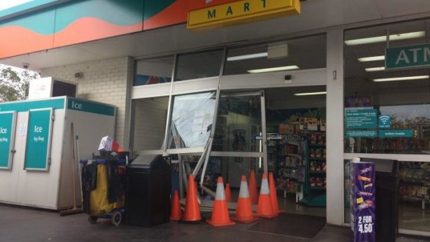 The damaged door at Caltex Mackenzie.