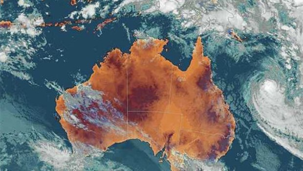 A satellite image of Cyclone Ului moving toward the Queensland coast last night.