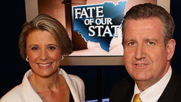 Facing off ... Kristina Keneally and Barry O'Farrell at the leaders' debate.