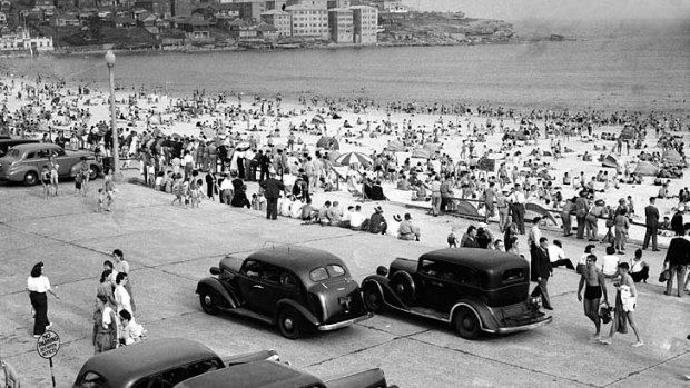 Busy in Bondi ... revellers enjoy the beach on Christmas Day in 1944.