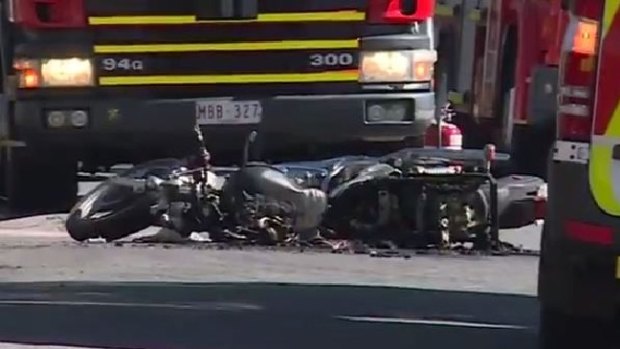 A motorcycle has burst into flames after being struck by a car in another hit-run this time in Melbourne's east.  
