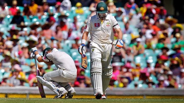 Falling out at the SCG ... Michael Hussey and Michael Clarke.