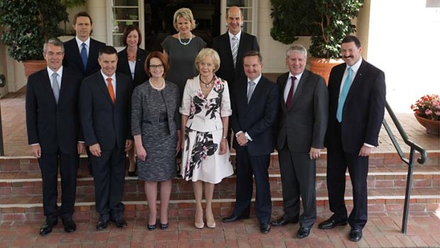 Ms Gillard and Governor-General Quentin Bryce pose for photos with the new ministers.