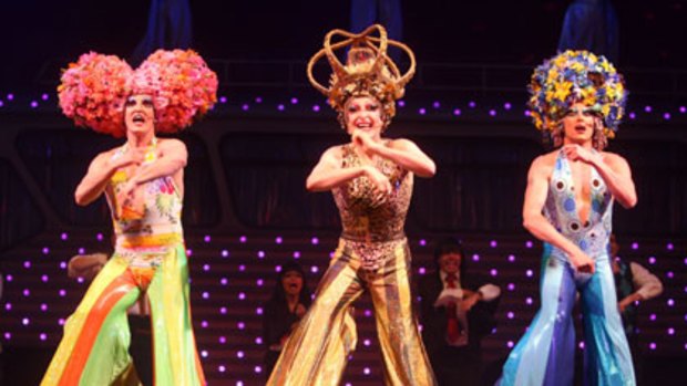 The cast of <i>Priscilla Queen of the Desert</i> at the Lyric Theatre, Star City, in 2006.