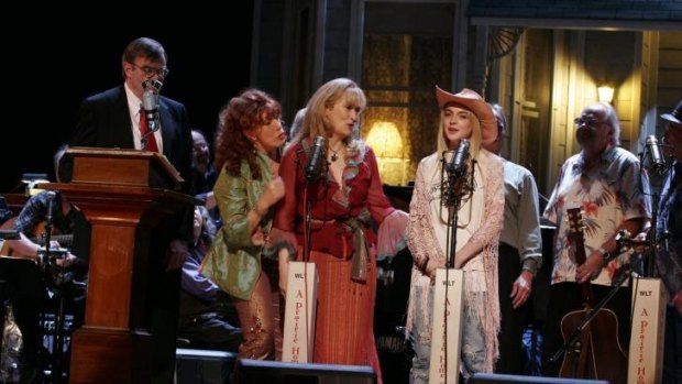 Garrison Keilor, left and other cast members in the film  A Prairie Home Companion 