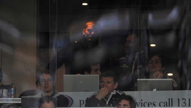 On the outer: Suspended Magpie Heath Shaw watches from the coach's box.