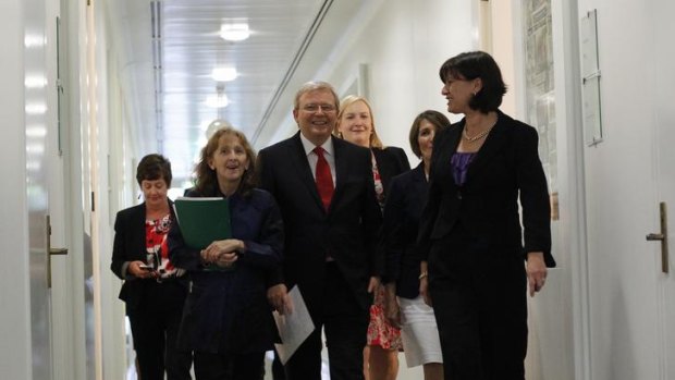 Kevin Rudd and supporters after losing his challenge to Prime Minister Julia Gillard on February 27