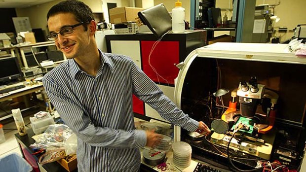 Max Shulaker of Stanford University shows off the carbon nanotube computer.