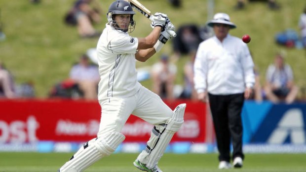 New Zealand's Ross Taylor plays a shot during day one of the second Test against the West Indies in Wellington.