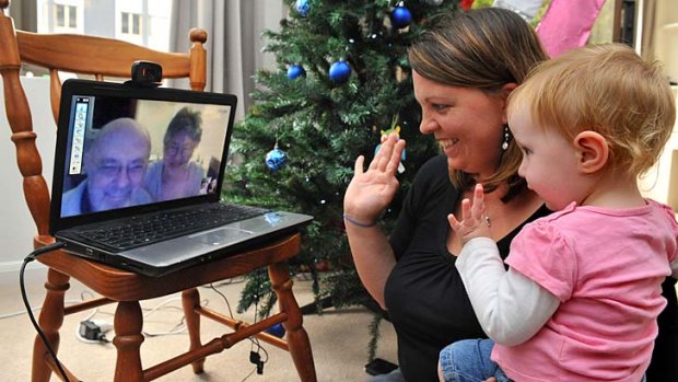 Kim McEachen and daughter Iona talk regularly via Skype with US family, this time with grandma Maggie McEachen.