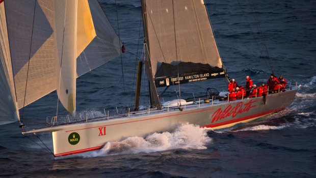 Riding high: Wild Oats XI is on record pace as it races across Bass Strait.