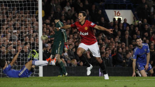 Winner ... Javier Hernandez celebrates his goal against Chelsea.
