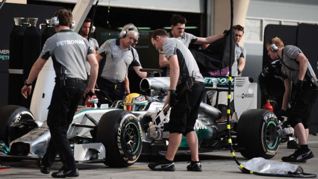 Lewis Hamilton during a pit stop.