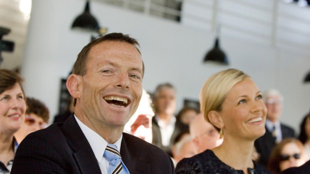 Tony Abbott with Sarah Murdoch at the launch of his book Battelines, which spelt out his position on climate change.