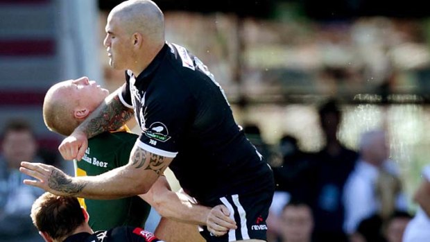 On report ... New Zealand prop Russell Packer is on report for a late and high shot on Darren Lockyer.