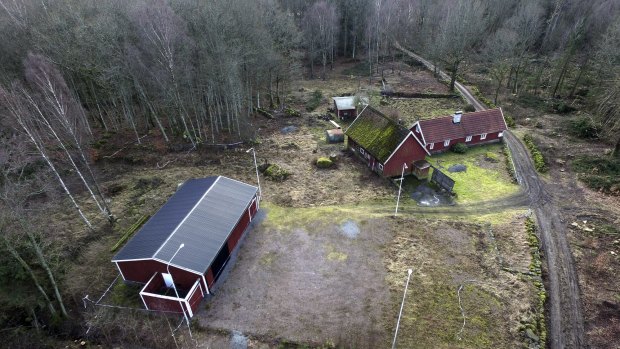 An aerial view of the farm of 38-year-old Swedish doctor Martin Trenneborg, which had specially constructed soundproof bunker.