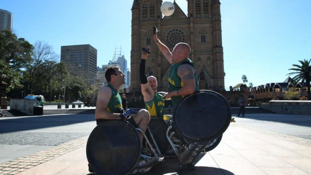 Ready for battle: Paralympic gold medallists Cameron Carr, Chris Bond and Ryley Batt in Sydney ahead of the upcoming Tri-nations series.