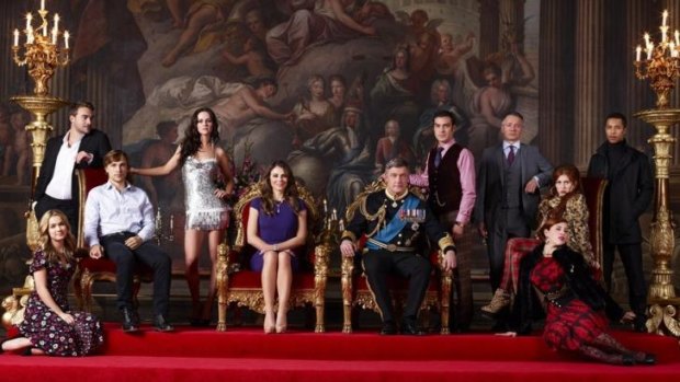 Meet the Royals ... Elizabeth Hurley stars as Queen Helena, centre, and Vincent Regan as King Simon in a show so bad it might be good to watch.