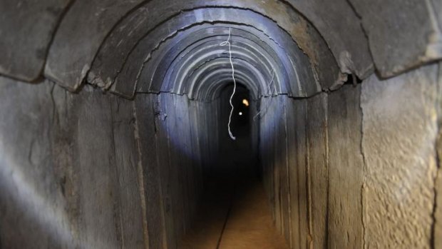 A view of a tunnel reportedly dug by Palestinians beneath the border between the Gaza Strip and Israel.