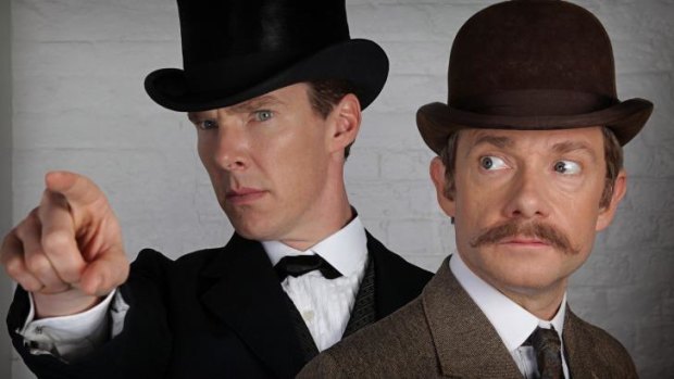 Benedict Cumberbatch and Martin Freeman as they will appear in <i>Sherlock</i> special.
