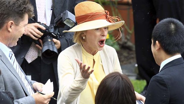 Extra effort &#8230; Gai Waterhouse rejoices at Rosehill on Saturday. She decided Marseille Roulette needed blinkers ''to sharpen him up''.