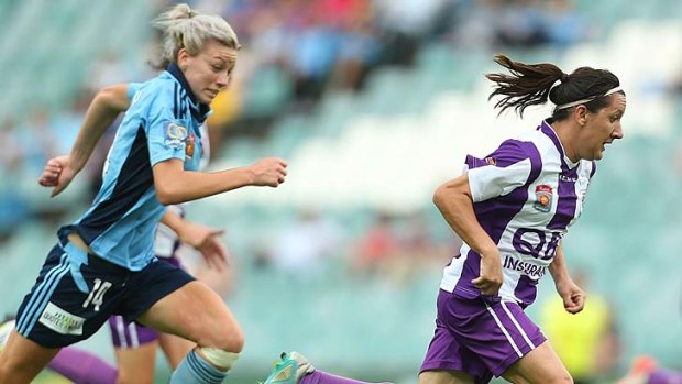 On your toes &#8230; Lisa De Vanna had three goals for Perth.
